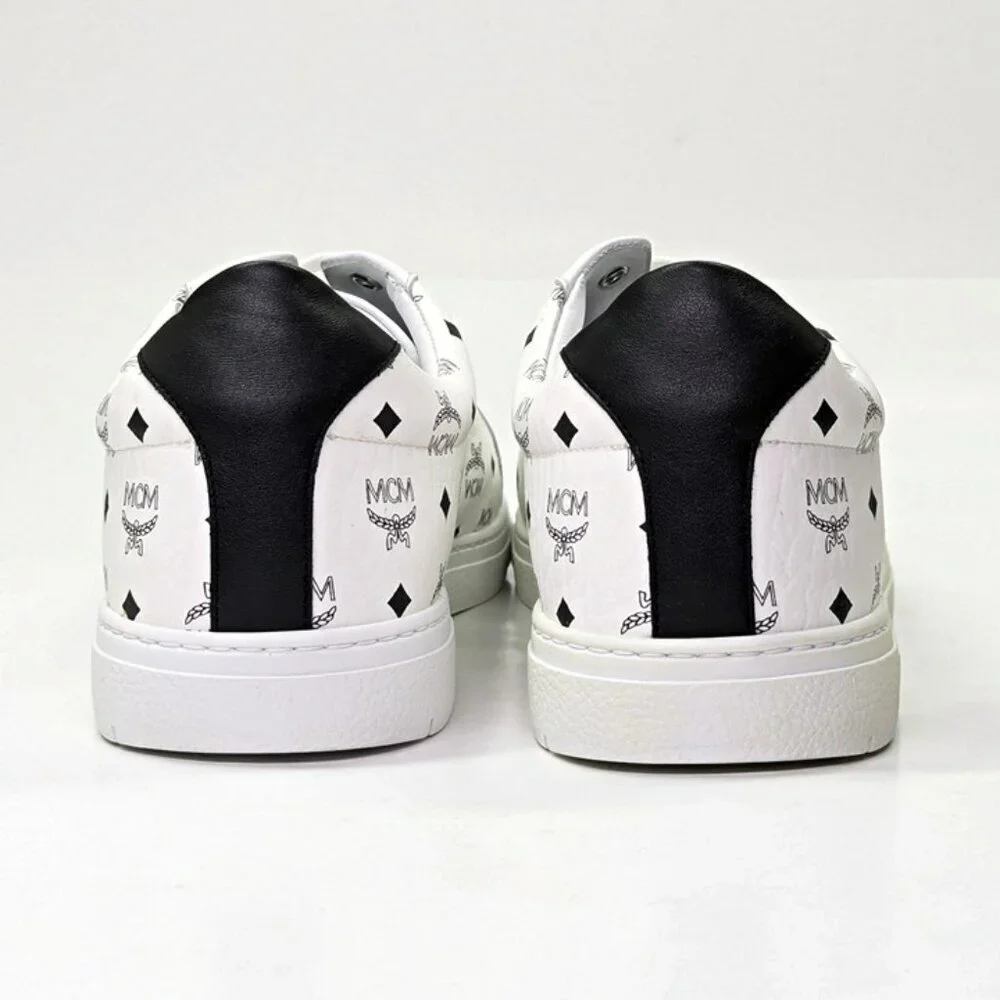 MCM Men's Terrain Derby Visetos Logo White Leather Sneakers Size 46 (MSRP $450)